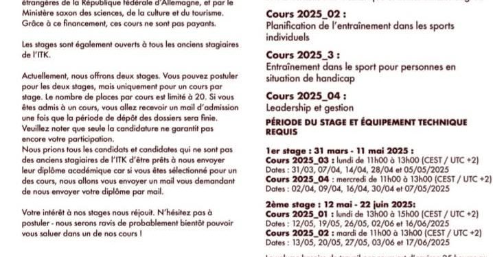 L’Université de Leipzig lance des cours de formation continue en ligne pour les entraîneurs et professeurs de sport