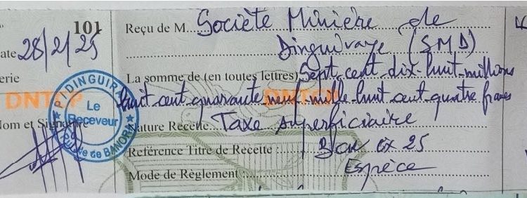 Paiement des taxes par la SMD/NORDGOLD aux collectivités locales