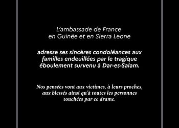 Drame à Dar-es-Salam : l’Ambassade de France en Guinée exprime sa solidarité aux victimes